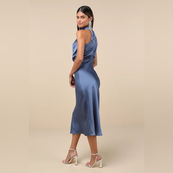 LULUS Distinctive Charm Satin Asymmetrical Midi Dress ❤️NWT❤️IN STORES❤️ - Picture 2 of 4